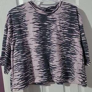 Zara Pink and Black Patterned Short Sleeve Top